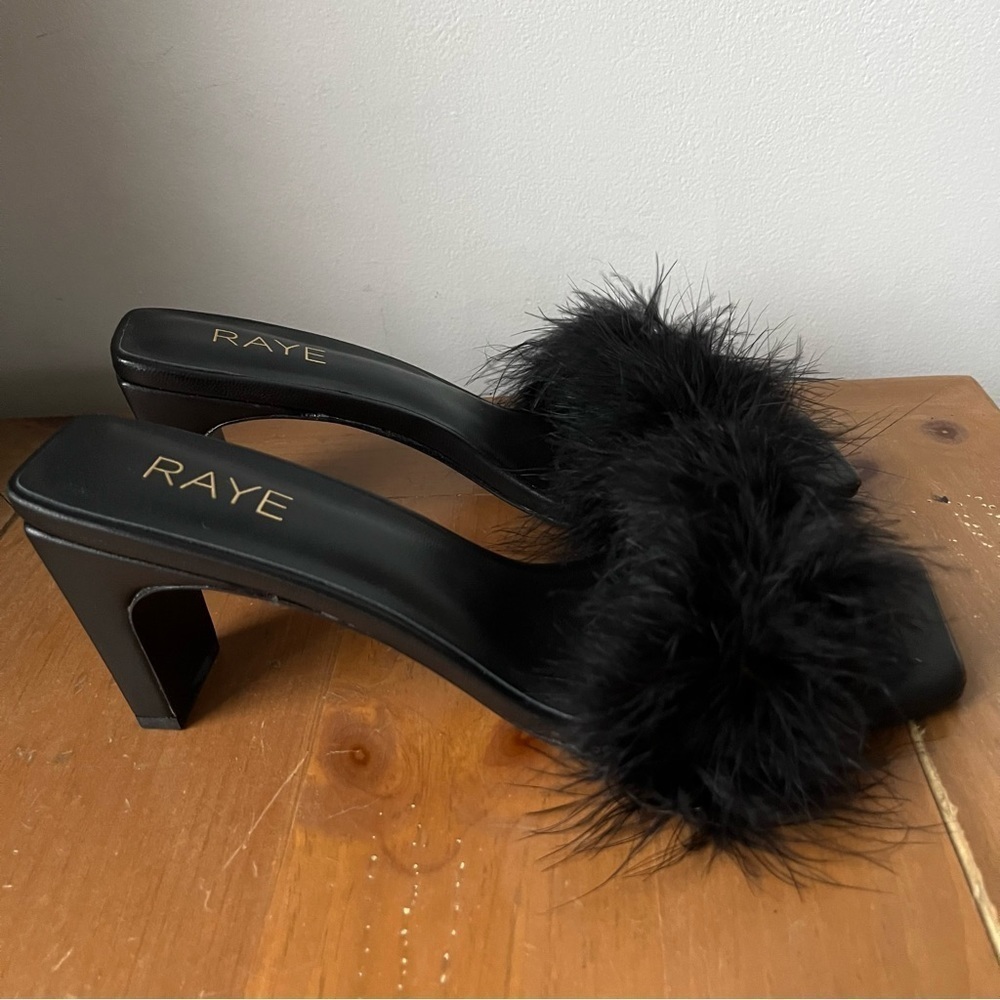 RAYE Revolve Women’s Dita Heel Black Leather Turkey Feather Upper Toe Slip On 10 - Picture 2 of 14